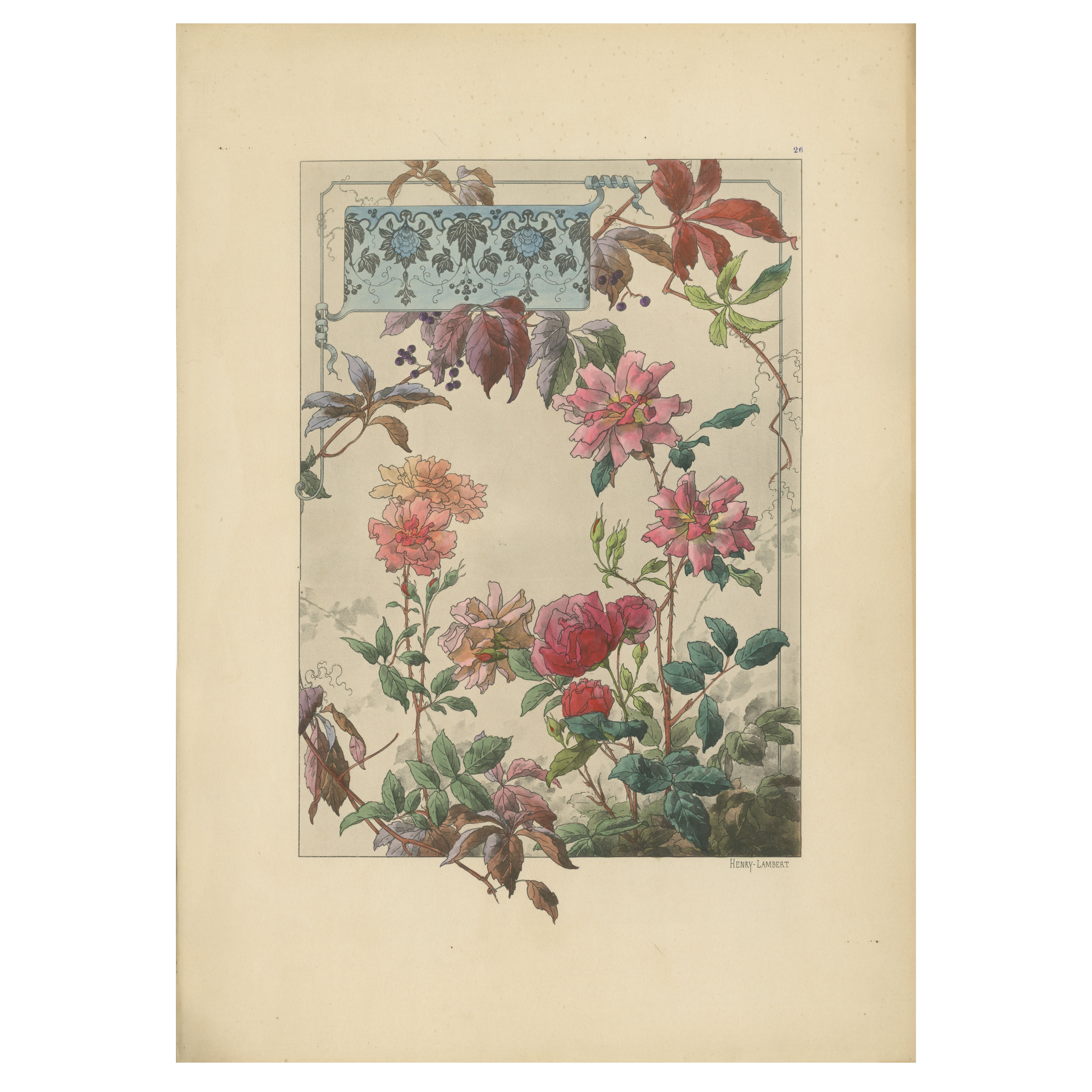The Elegance of Bengal Roses and Virginia Creeper in Art Nouveau Design, 1896