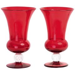 Pair of Ruby Pairpoint Vases