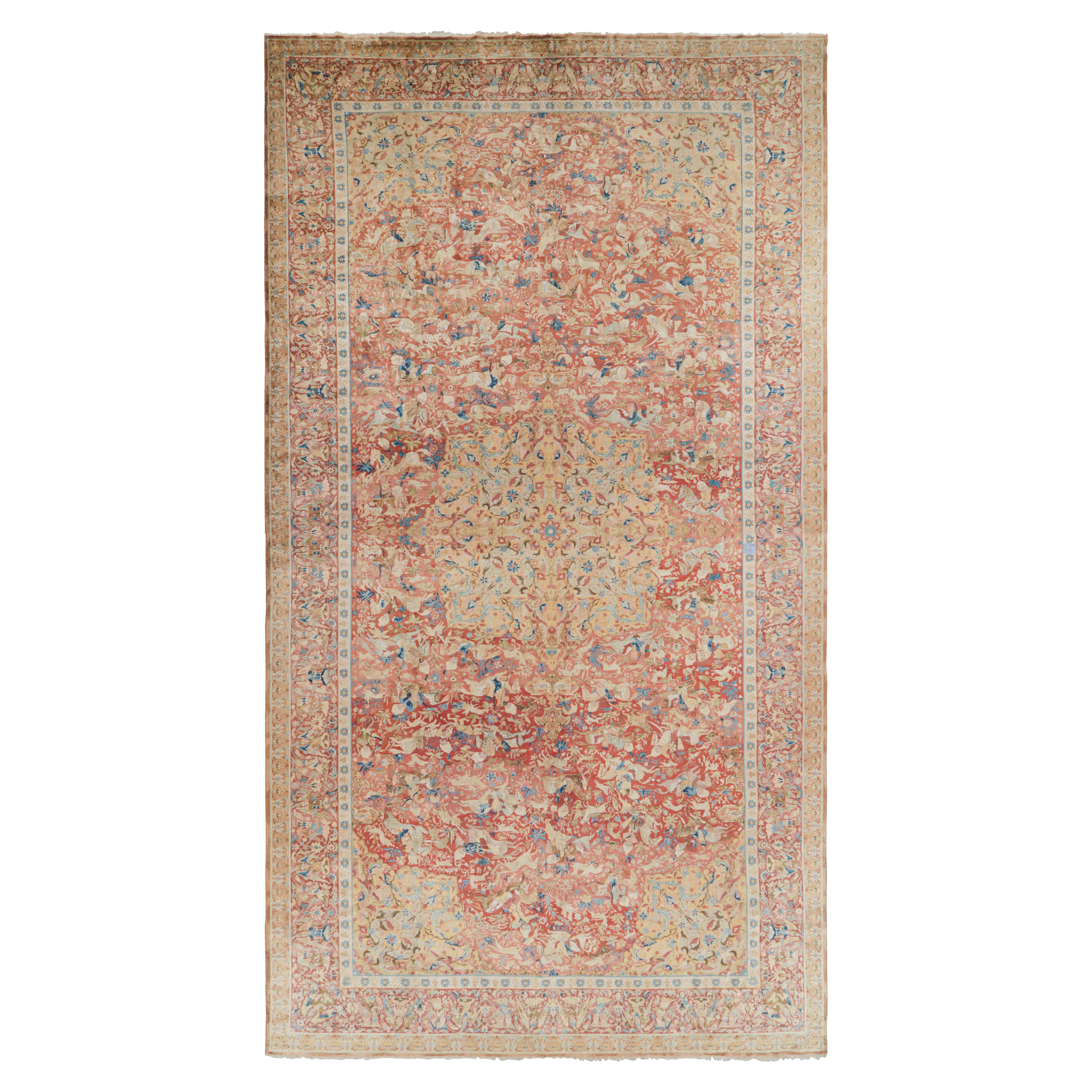 Alfombra Shahrestan Antigua Sobredimensionada en Tonos Naranja y Azul  - Rug & Kilim