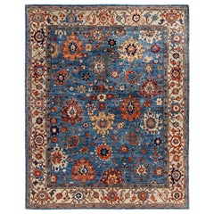 Tapis traditionnel tribal Serapi bleu clair noué à la main 7' 11" x 9' 10"