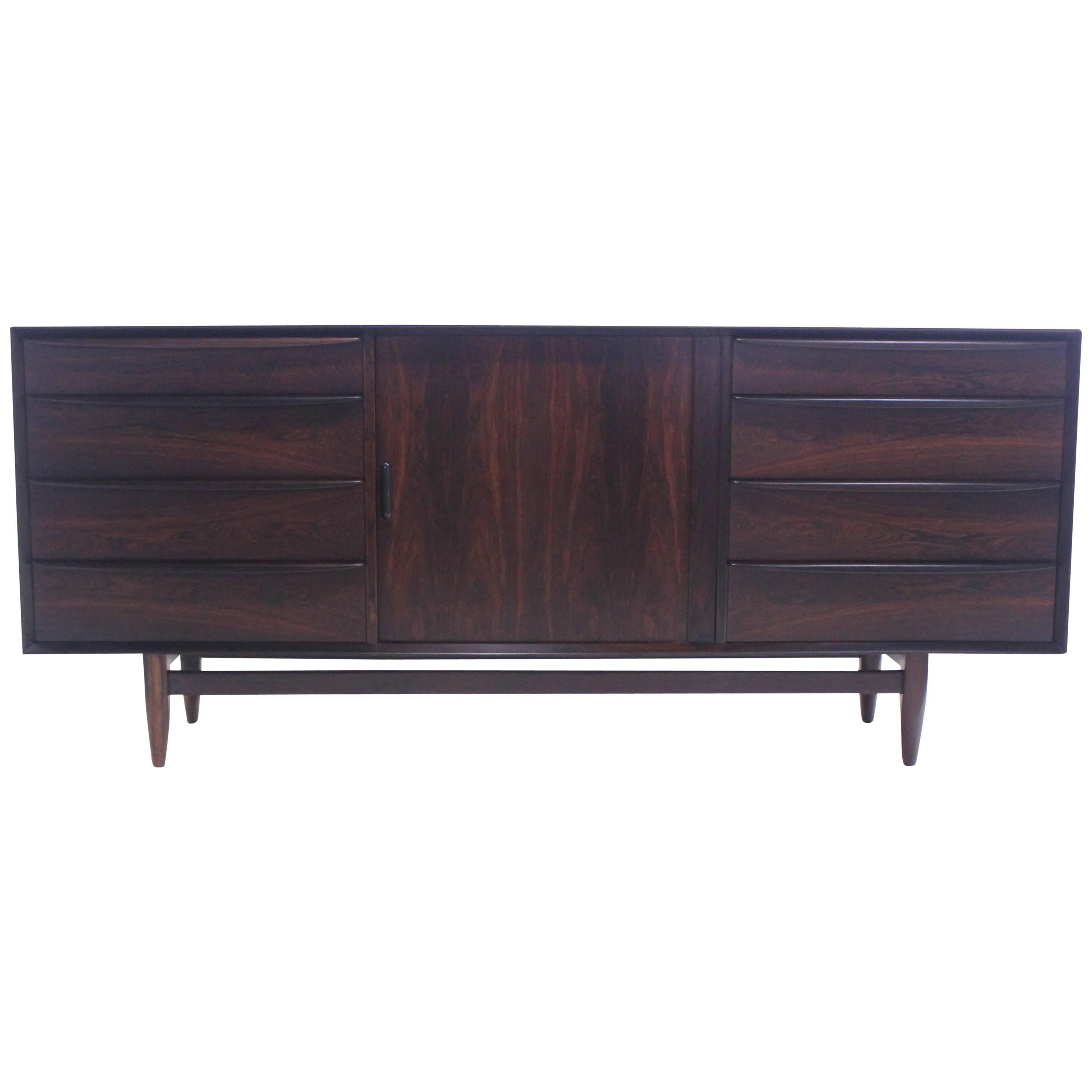 Danish Modern Rosewood Dresser or Credenza with Tambour Doors by Falster For Sale