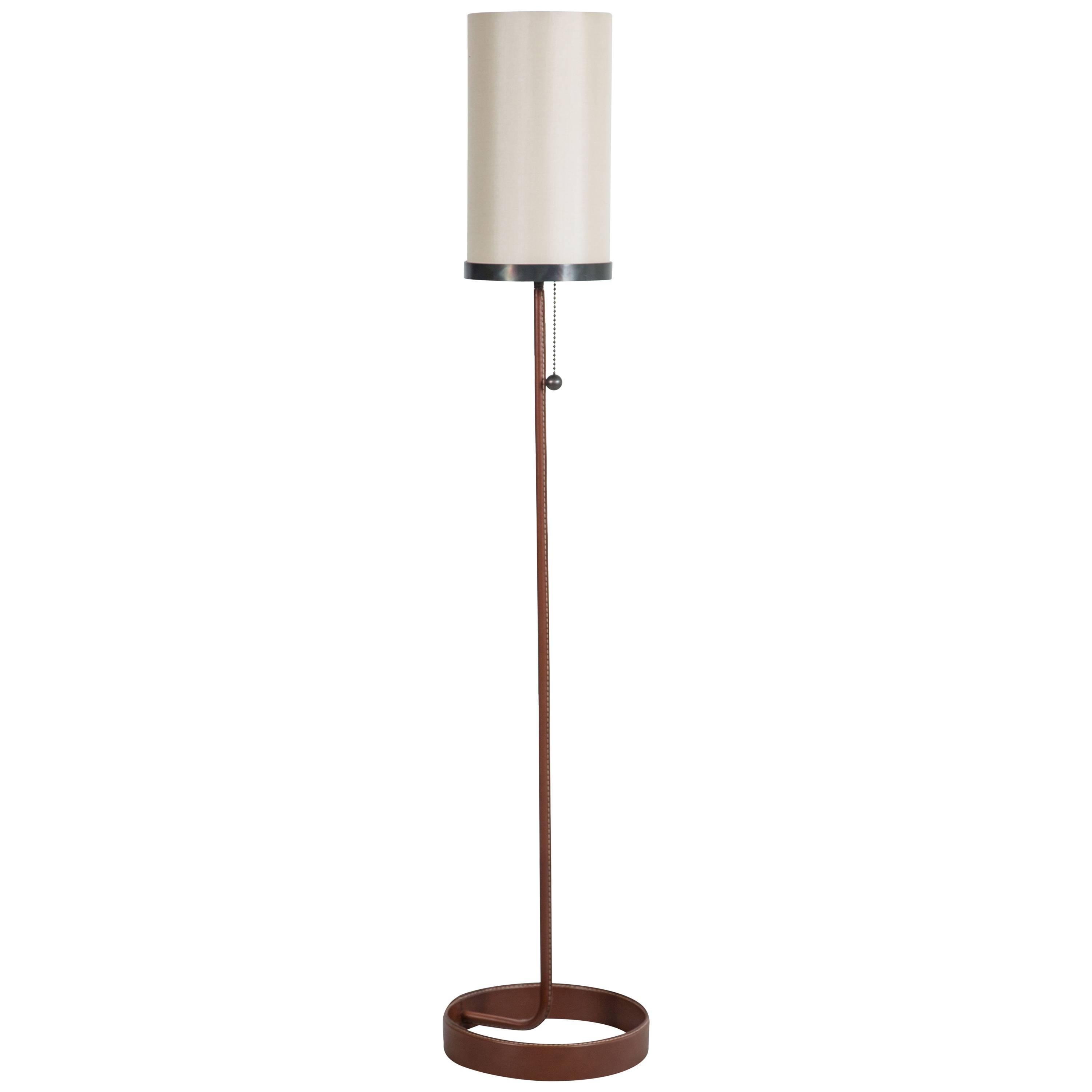 Wilshire Leather Wrapped Floor Lamp by Orange Los Angeles  For Sale