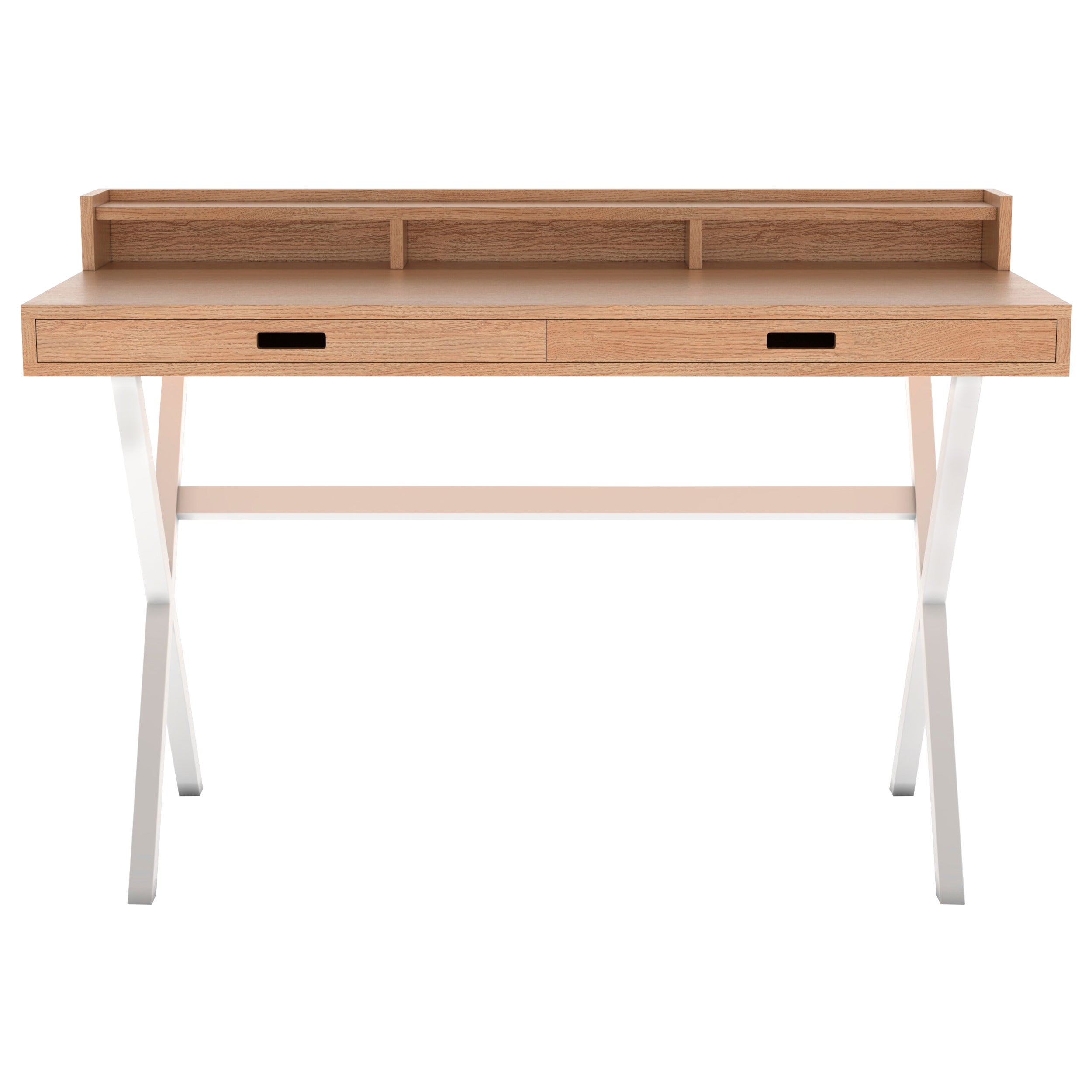 Iridescent White Metal Hyppolite Writing Desk Natural Oak by HARTO