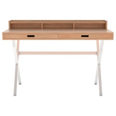 Iridescent White Metal Hyppolite Writing Desk Natural Oak by HARTO