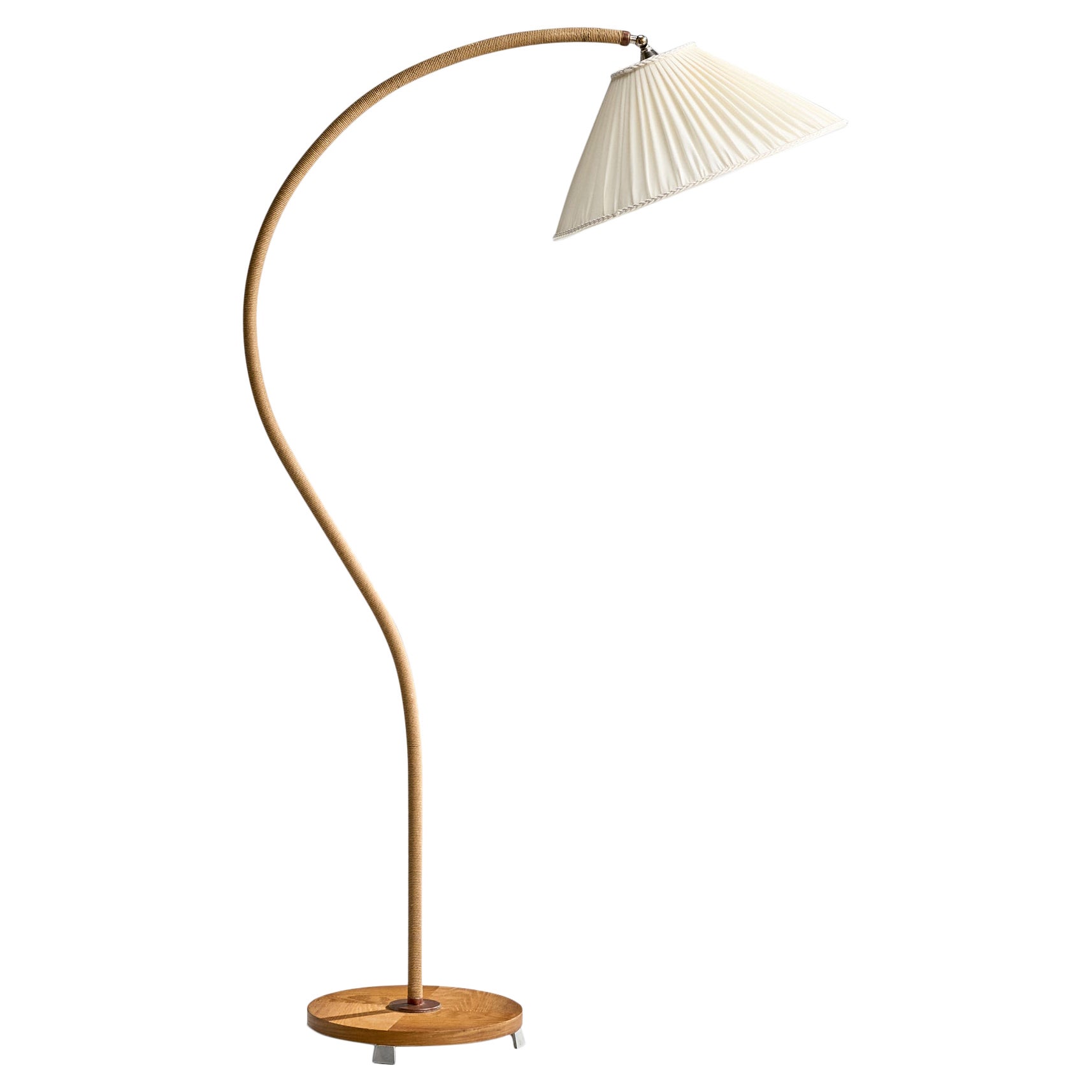 Schwedische Designerin, Stehlampe, Eiche, Metall, Kordel, Stoff, Schweden, 1940er Jahre im Angebot