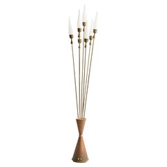 Vintage Italian Designer, Floor Lamp, Brass, Copper, Glass, Italy, 1950s