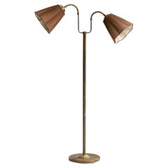 Schwedische Designerin, Stehlampe, Messing, Stoff, Schweden, 1940er Jahre