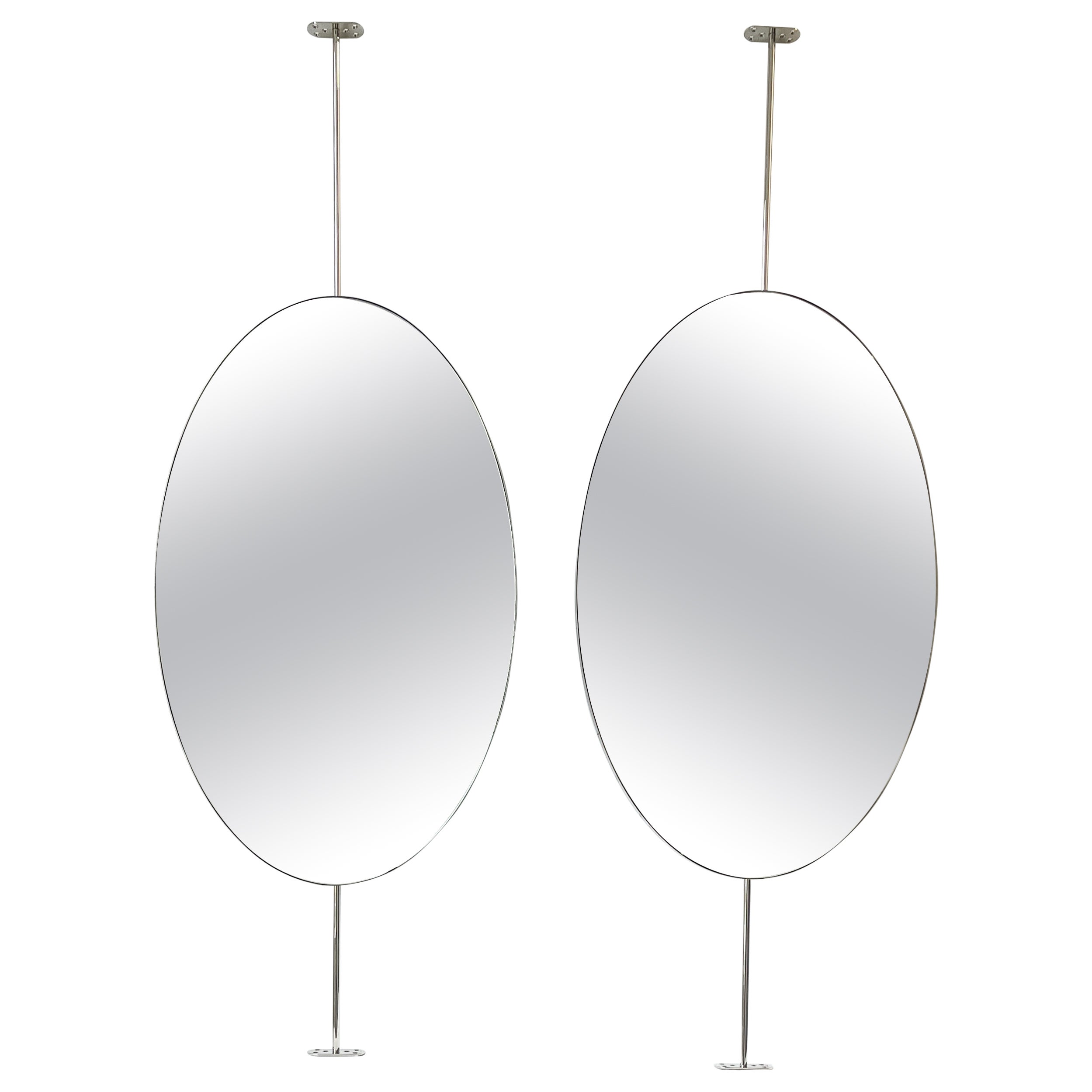 Set of 2 Countertop to Ceiling Oval Mirrors with Nickel Plated Frame For Sale