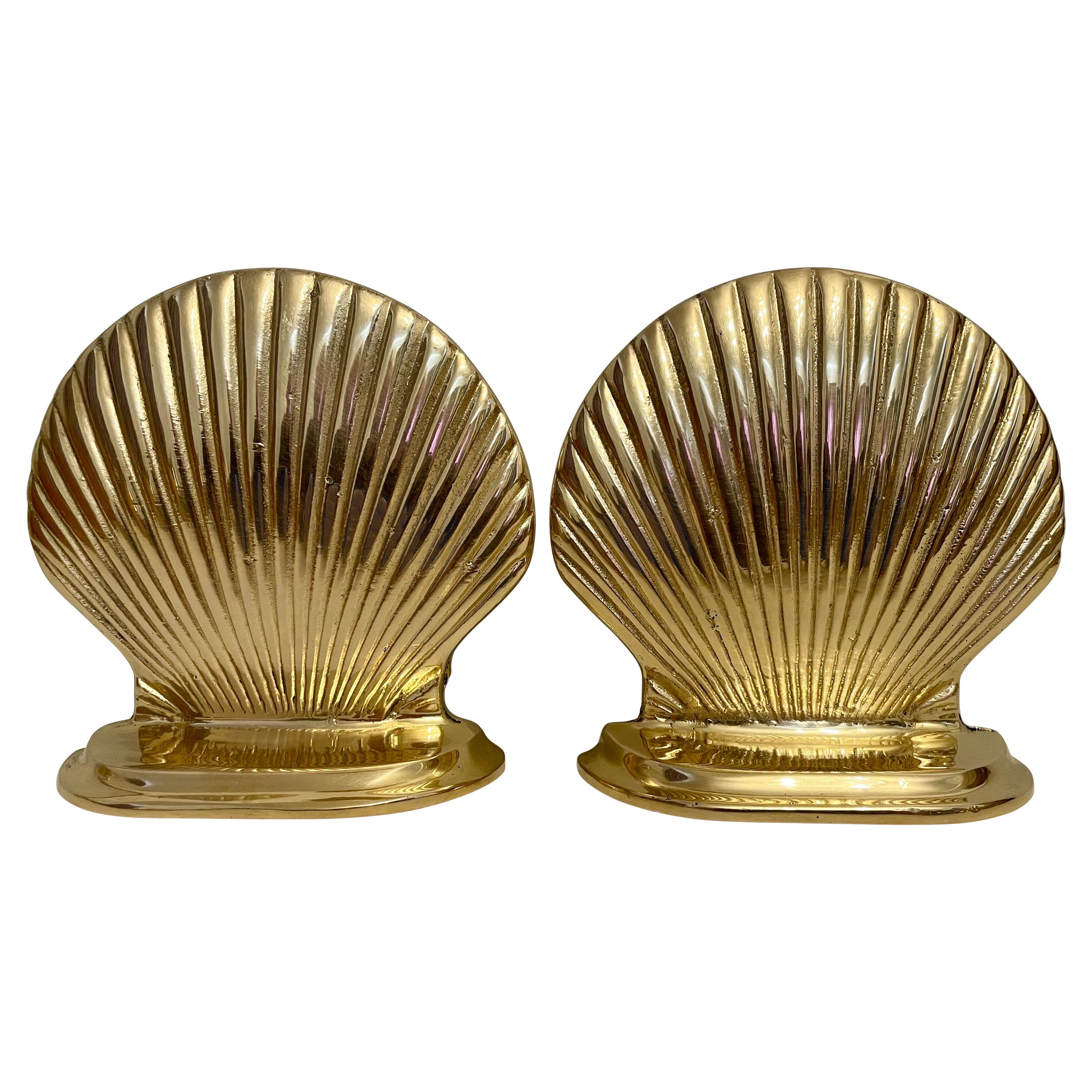 Vintage Brass Clam Shell Seashell Bookends