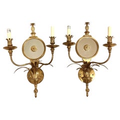 Pair of Gilt Bronze Pineapple Wall Sconces with Mirrors
