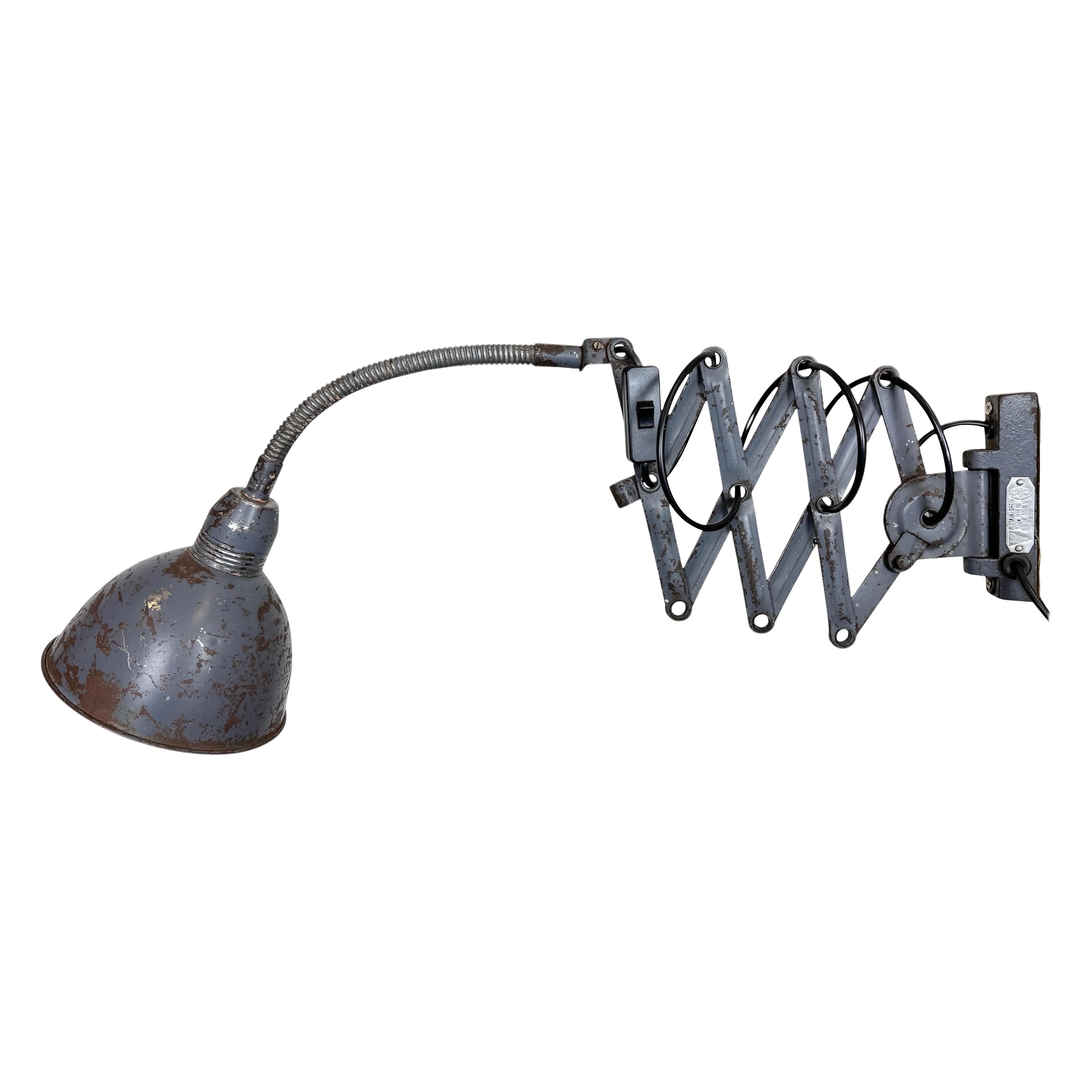 Grey Industrial Scissor Wall Lamp from Elektroinstala, 1960s