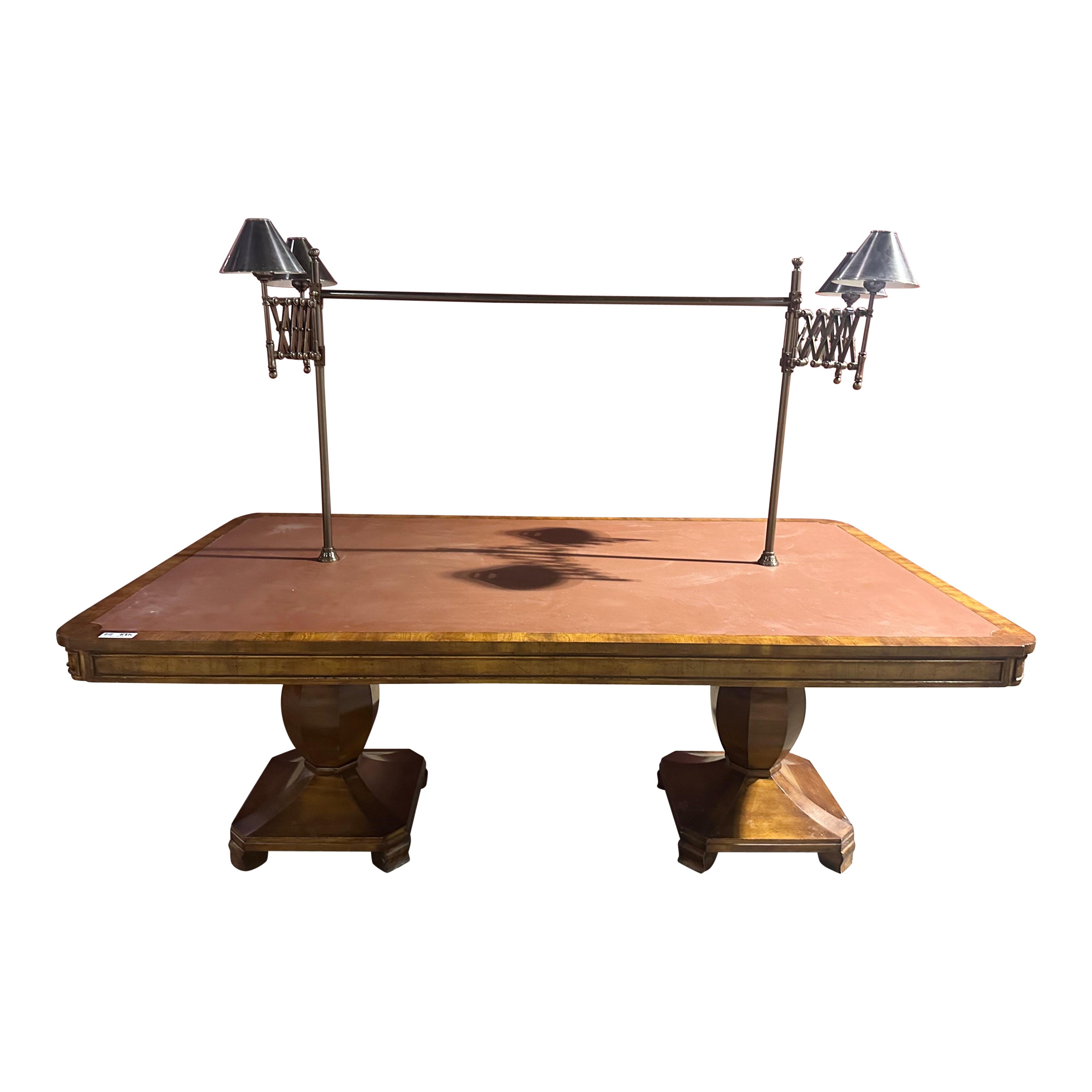 Fantastischer englischer Bibliothekstisch aus Eibenholz mit beweglichen Akkordeon-Lampen aus Messing im Angebot