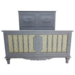 French Patinated Wood Bed Full Size or Double Bed Louis XVI Style, circa 1960