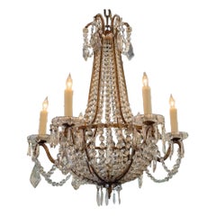 Early 20th Century Italian Basket Form Beaded Crystal Chandelier