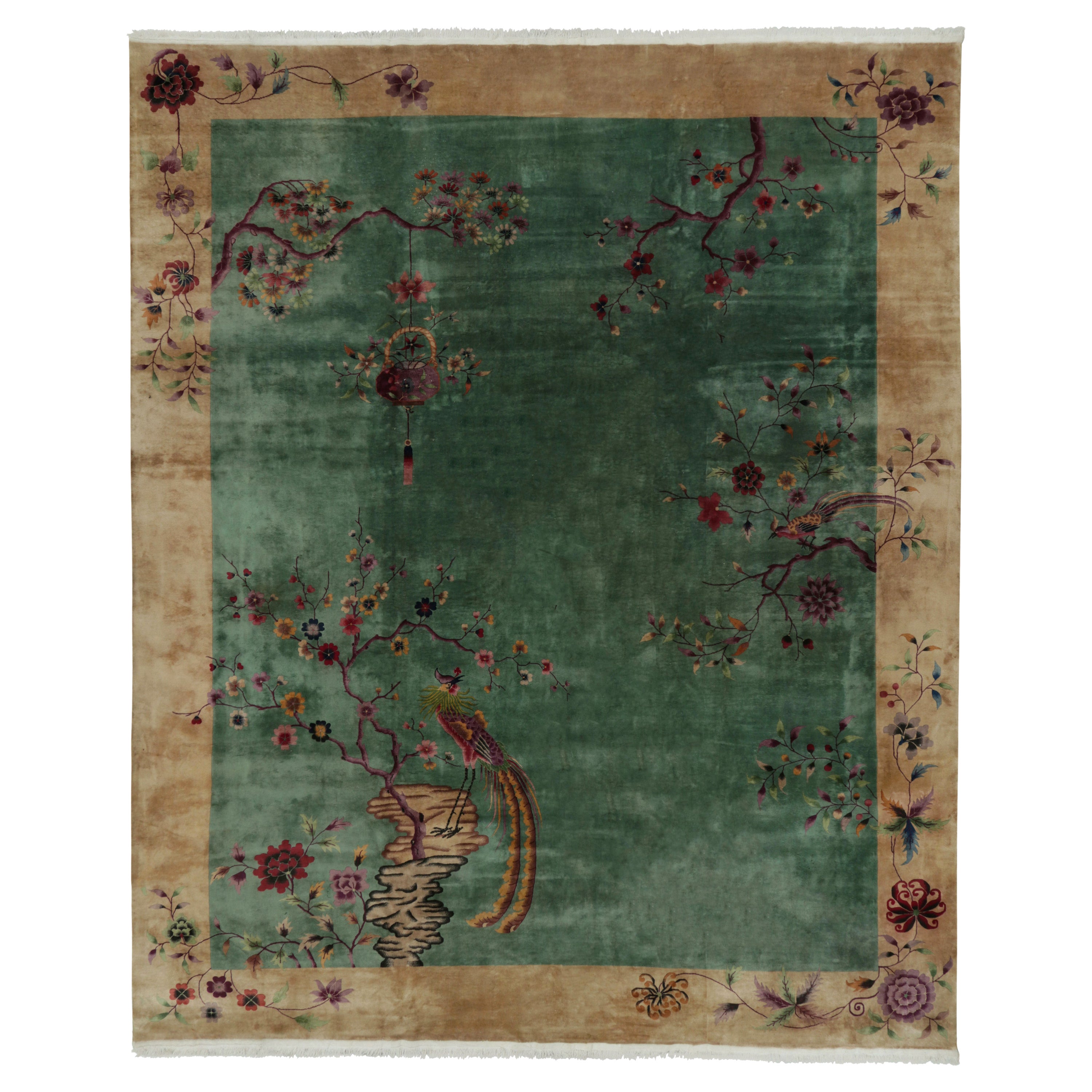 Oversized Antique Chinese Art Deco Rug with Bird, Tree Pictorials - Rug & Kilm For Sale