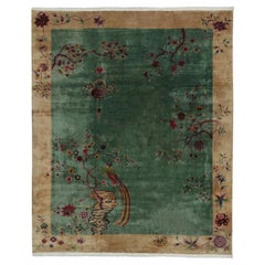 Tappeto antico cinese Art Deco sovradimensionato con dipinti di uccelli e alberi - Rug & Kilm