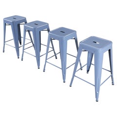 Set of (4) Tolix Steel Kitchen Counter Stools in Periwinkle New Made in France