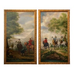 Pair of large oil on canvas paintings of neoclassical design