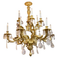Mid 20th Century French Rococo Bronze and Rock Crystal Chandelier