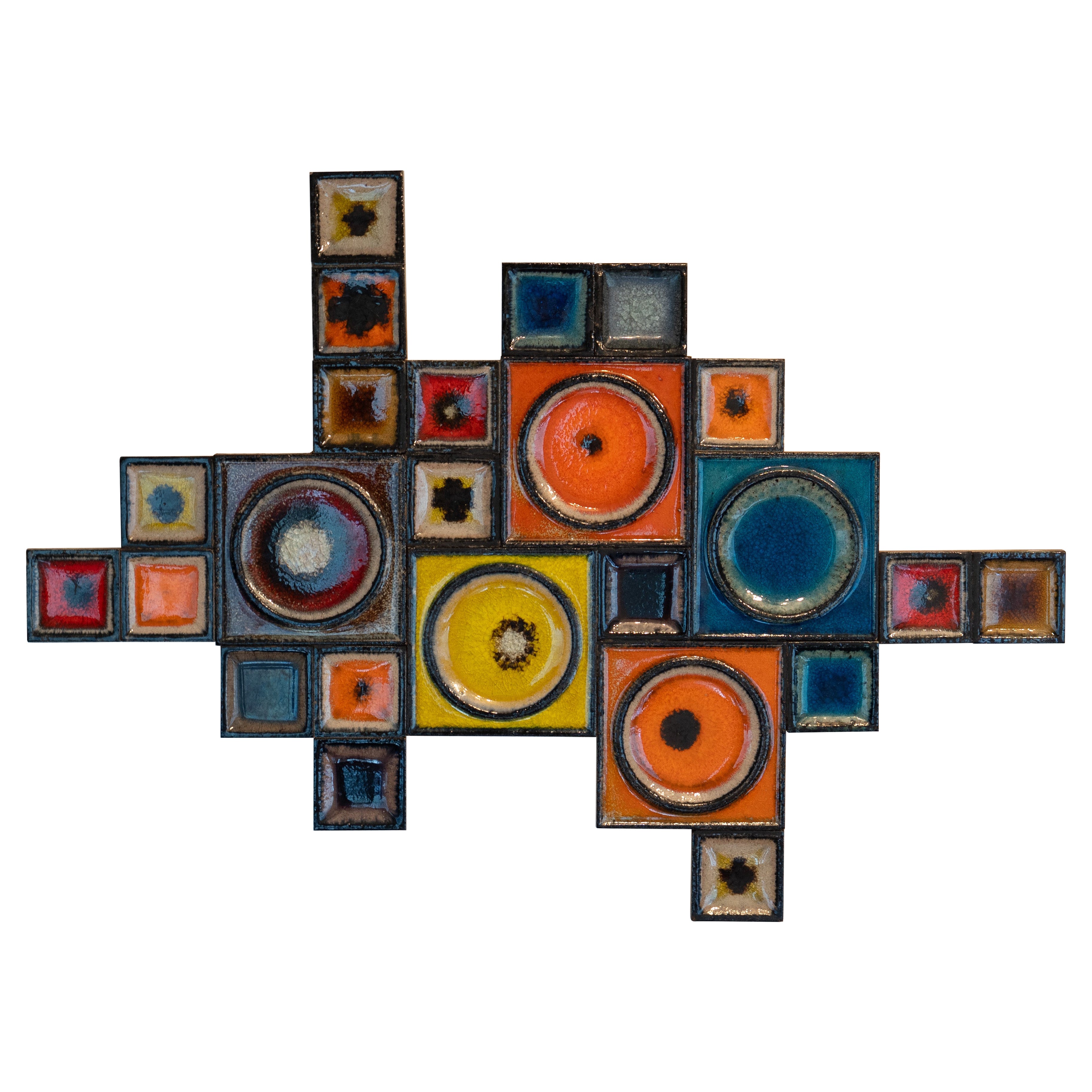 Rare Konrad Galaaen Colorful Mid-Century Ceramic Tile Abstract Wall Sculpture