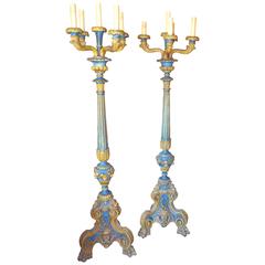 Antique Pair of Painted Italian Torchieres with Masks