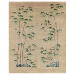Rug & Kilim’s Chinese Art Deco Style Rug in Beige with Bamboo Floral Patterns