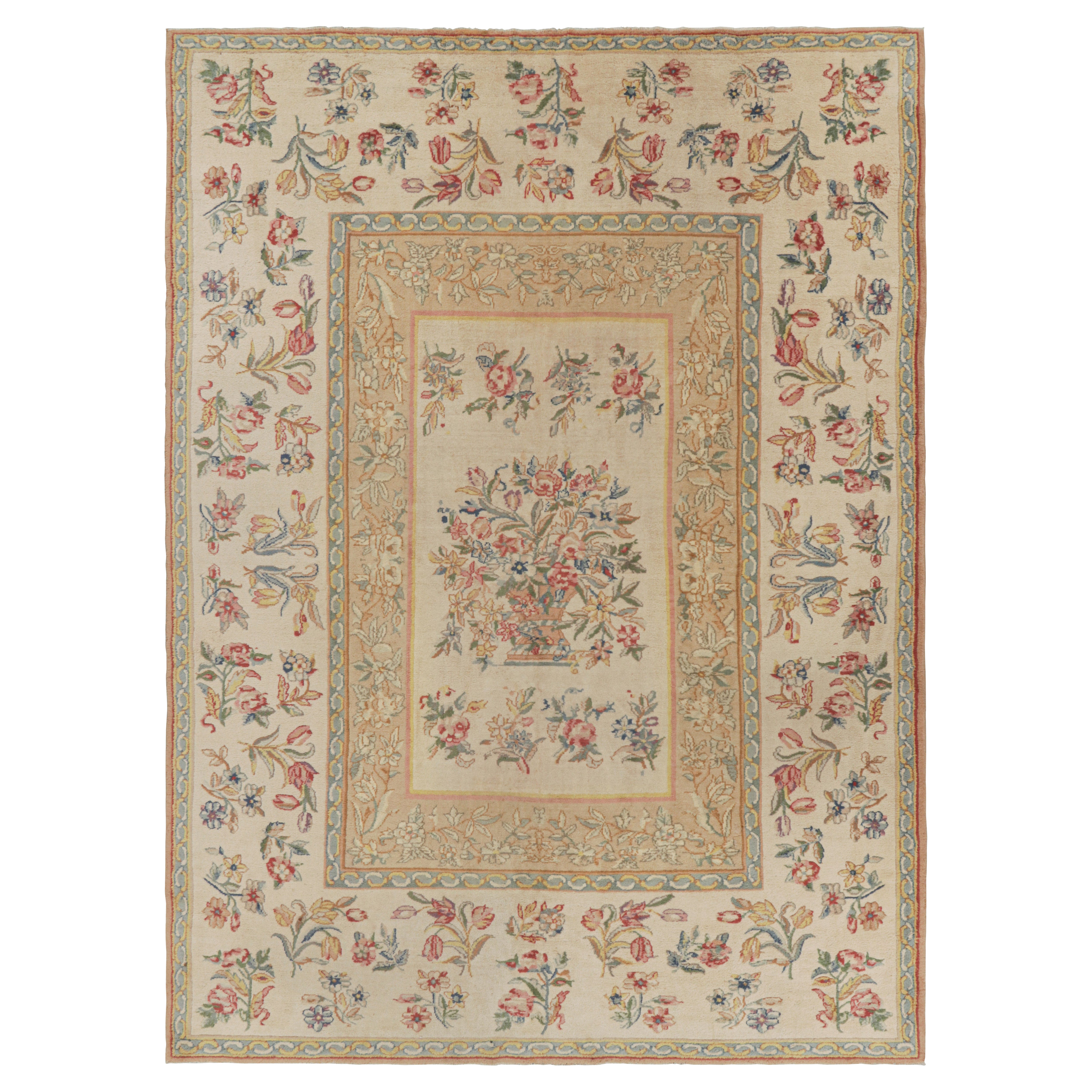 Alfombra francesa antigua de Savonnerie con motivos florales - Rug & Kilim