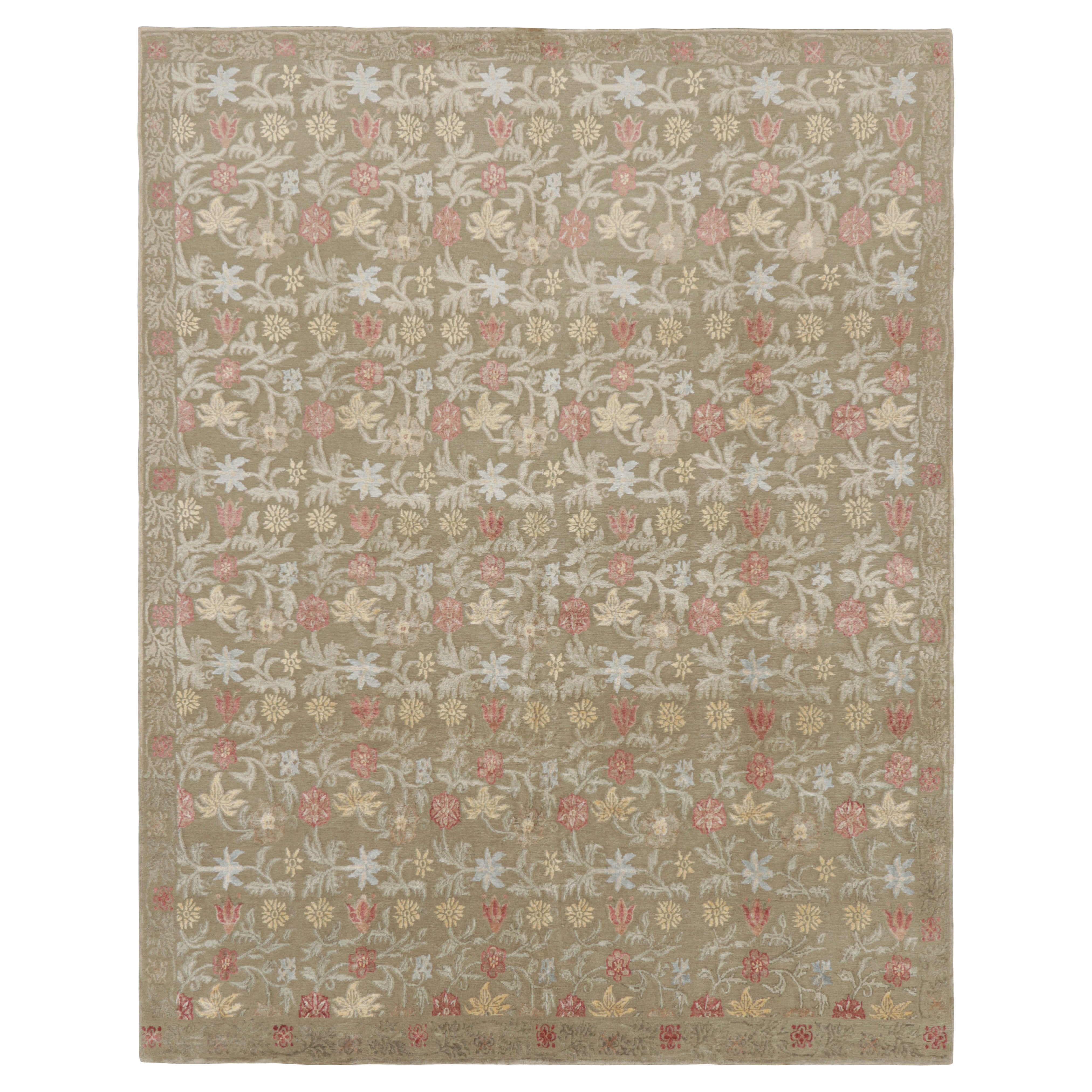 Rug & Kilim's European Style Rug in Beige-Brown with Floral Patterns "Bilbao" For Sale