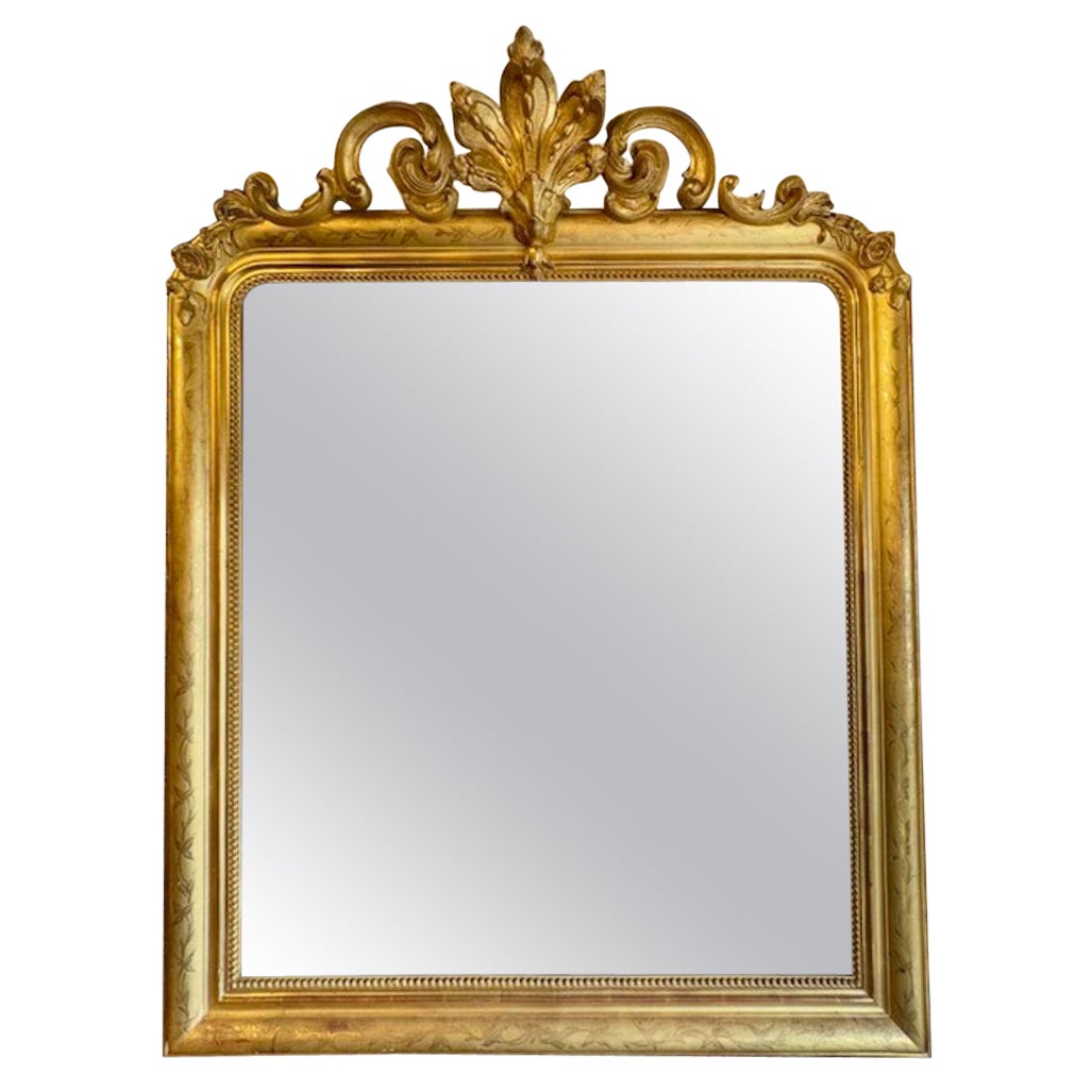 19th Century French Gold Giltwood Louis Philippe Mirror with Crest