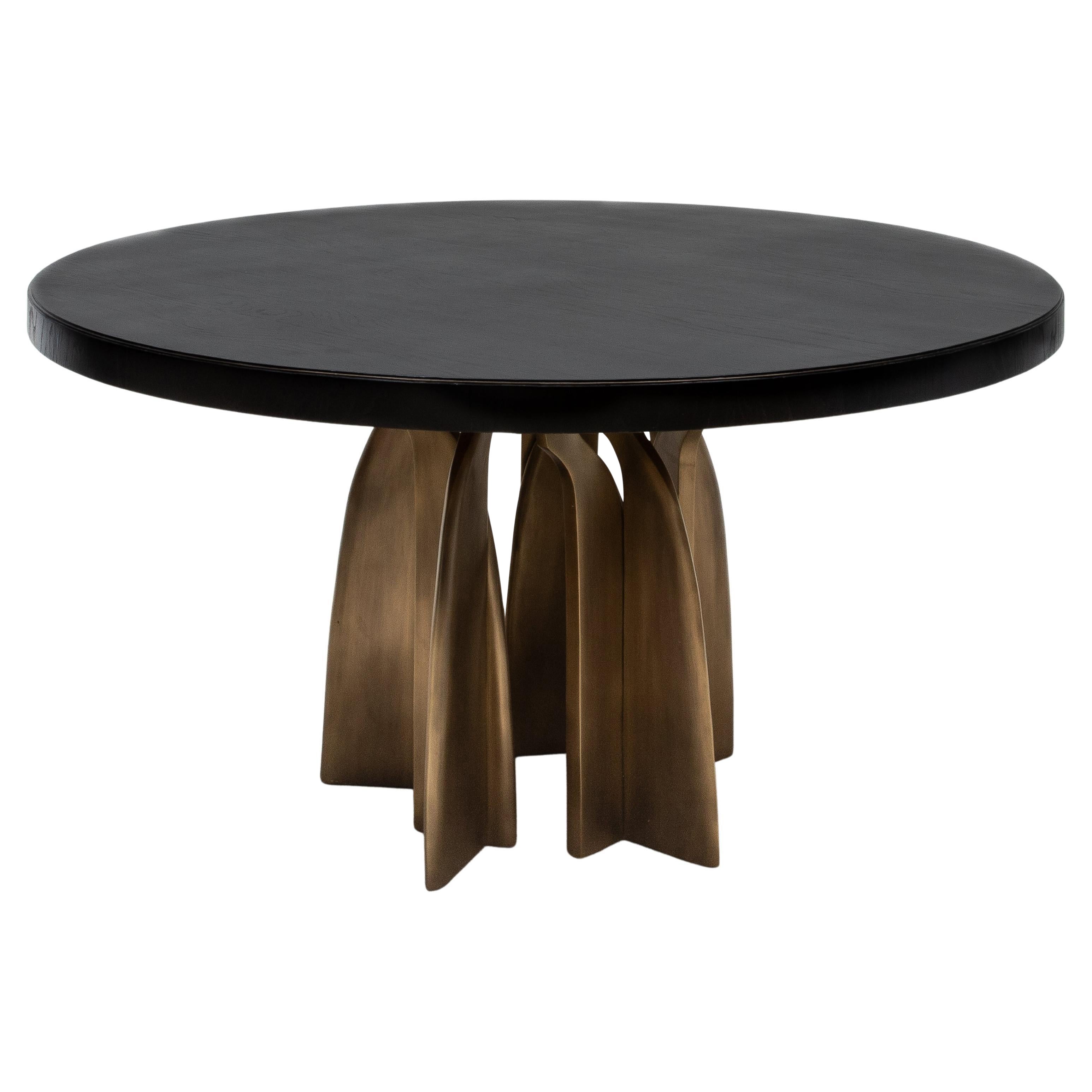 Dining Table in Black Oak with Bronze Patina Brass by Kifu Paris IN STOCK For Sale