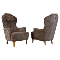 Carl Malmsten for O.H. Sjögren 'Farmor' Armchair in Grey Lambswool, 1950s