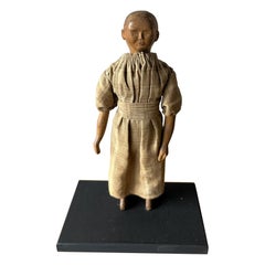 19Thc Folk Art Hand Carved Wood Girl on Stand