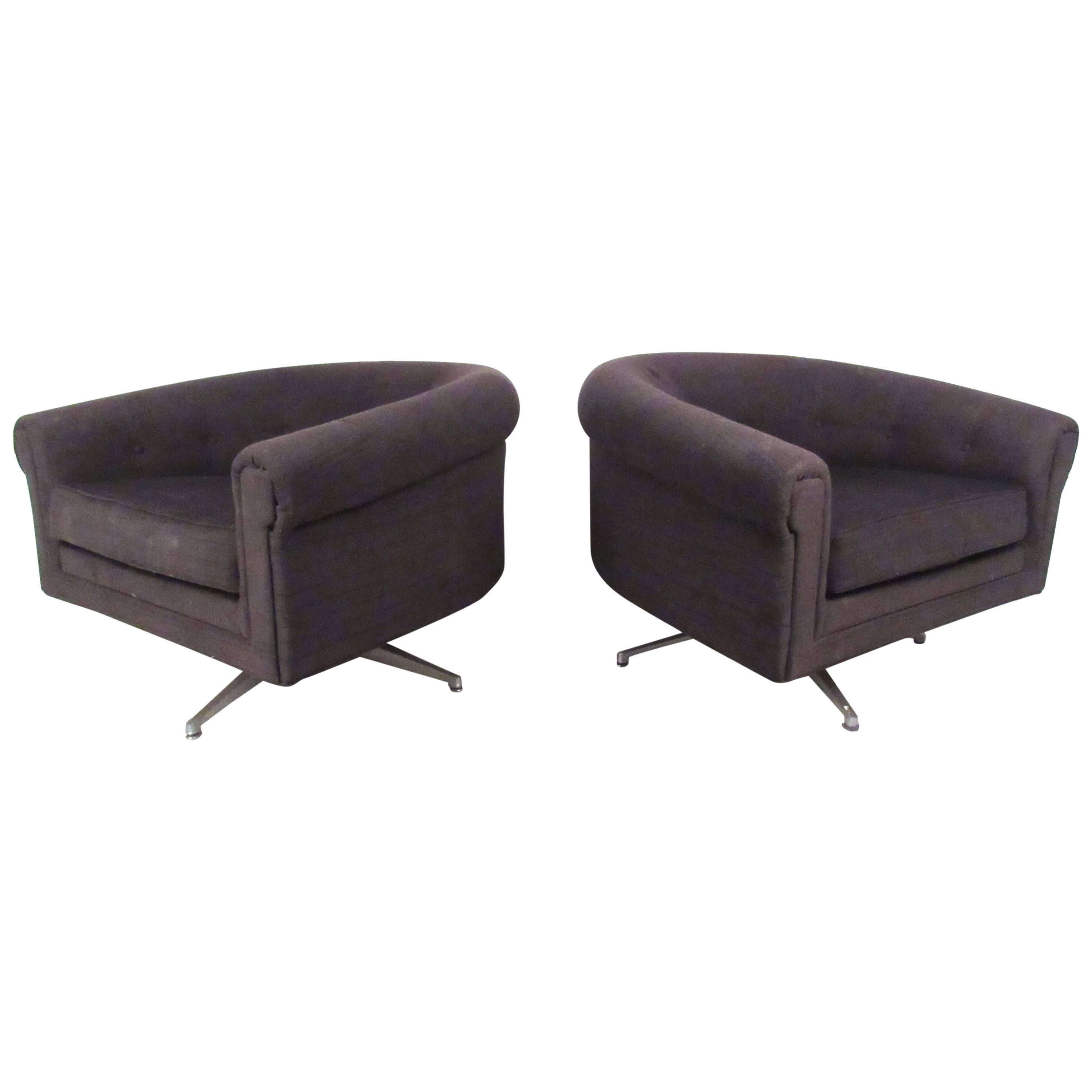 Pair of Mid-Century Style Swivel Lounge Chairs by Selig For Sale