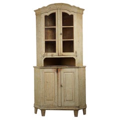 Rare Antique Swedish Gustavian Period Corner Cabinet with Authentic Glass Doors