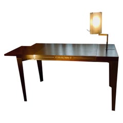 Oak and Bronze Desk with A Sanded Glass Lamp from Maison Chaumet, France 2000