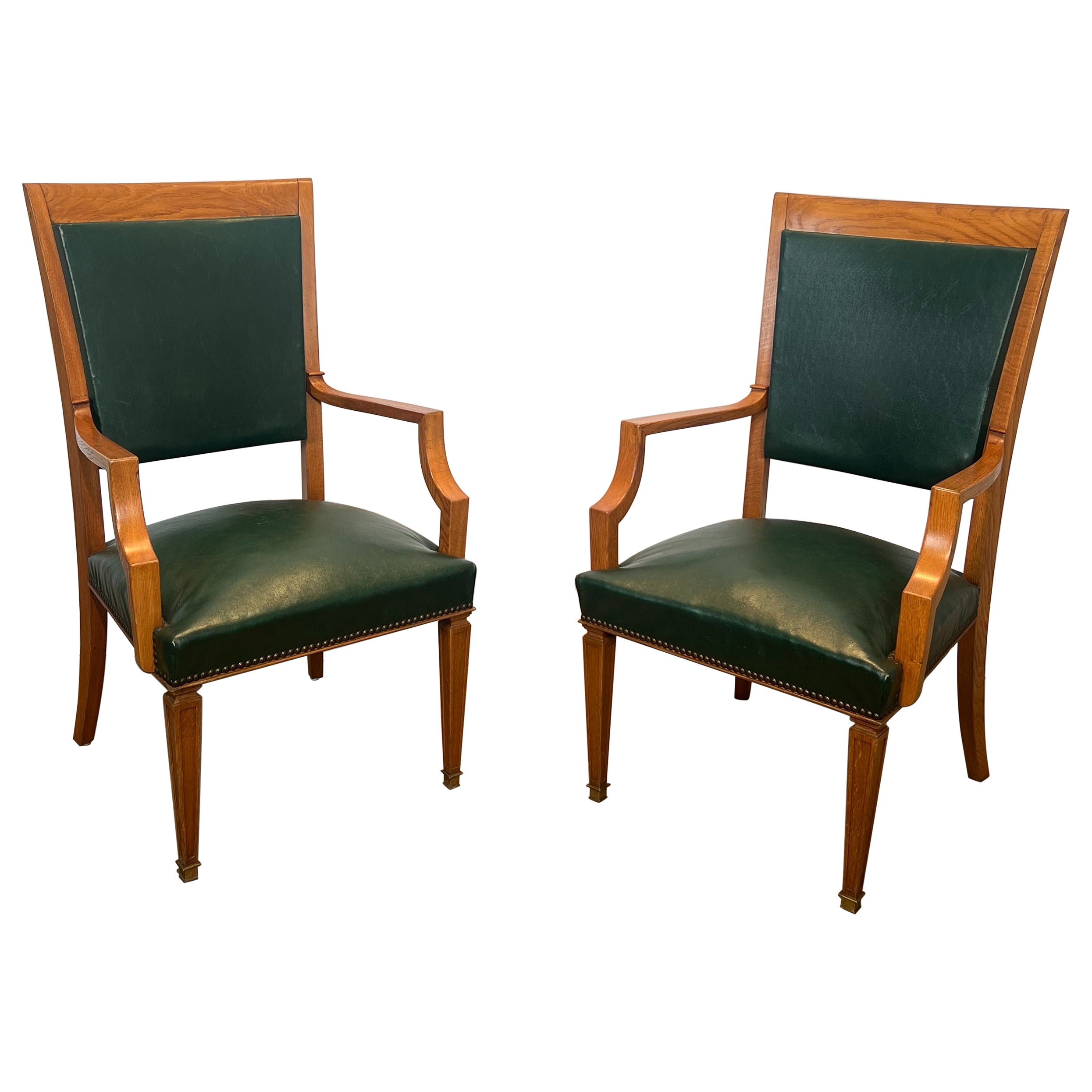 Pair of Oak and Leather Armchairs by  De Coene Frères