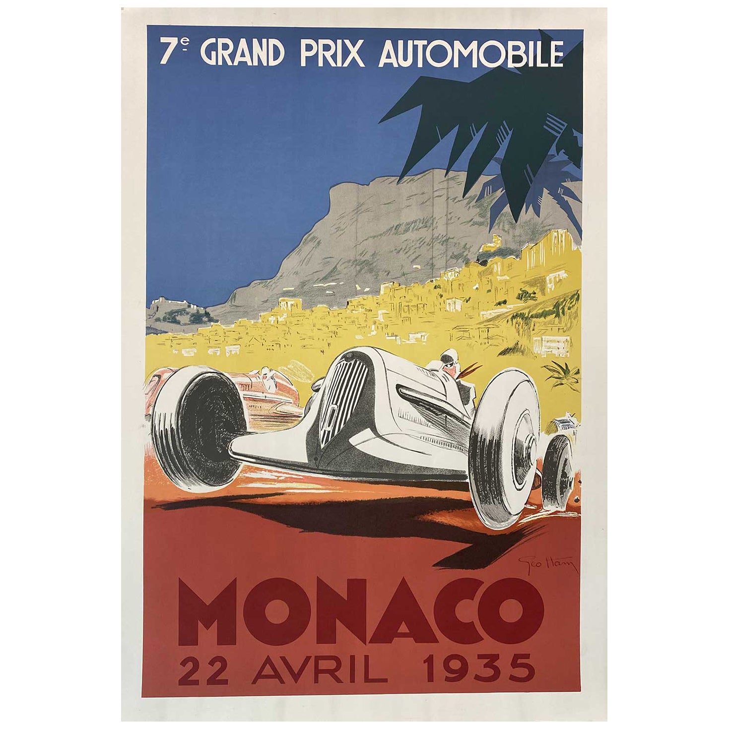 Poster d'epoca del Gran Premio di Monaco di Geo Ham, edizione autorizzata, 1935 in vendita