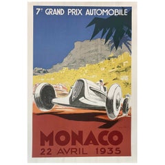 Autorisiertes Original-Vintage-Auto-Poster mit Monaco Grand Prix-Auto von Geo Ham, 1935