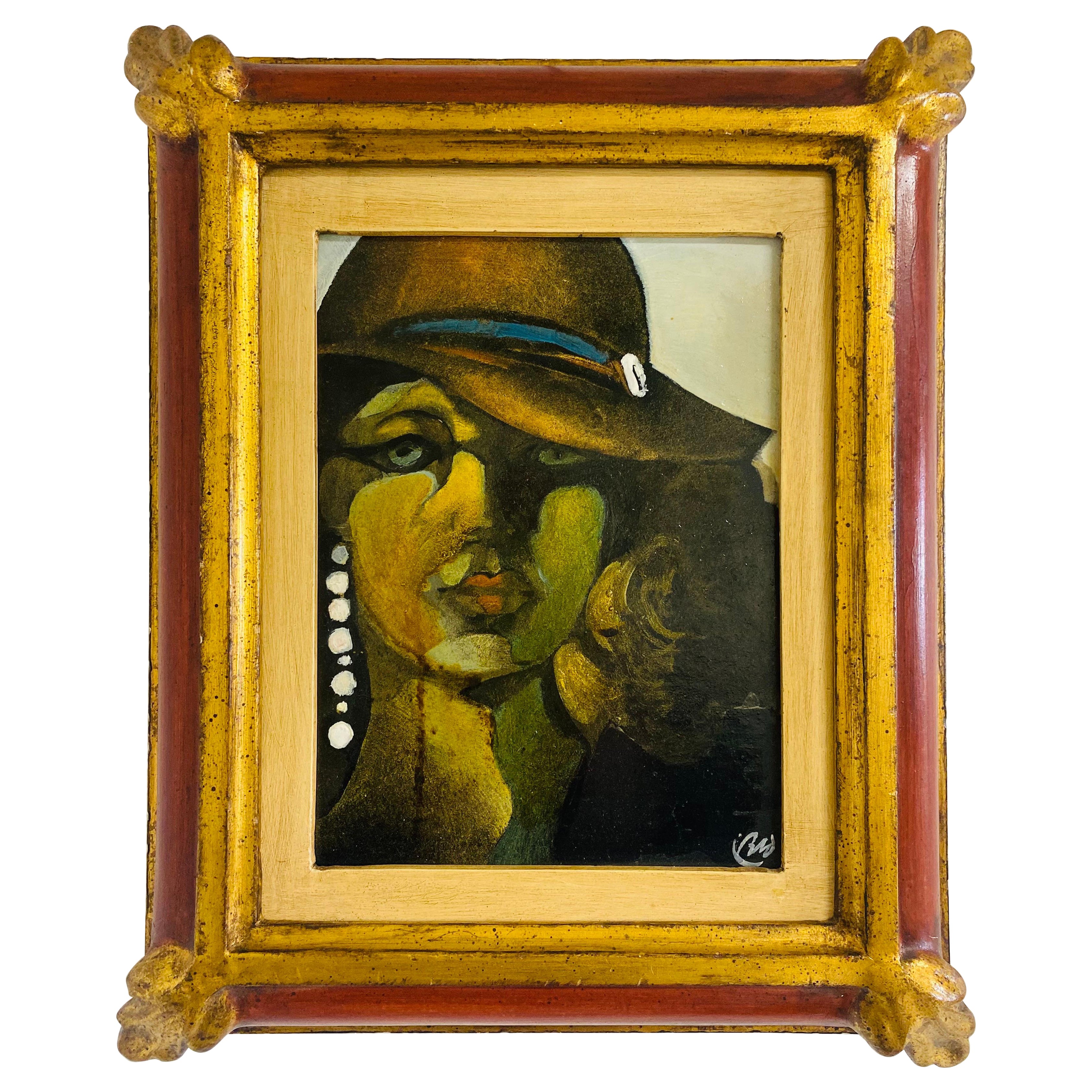 Late 20th century framed oil on board portrait of a young woman