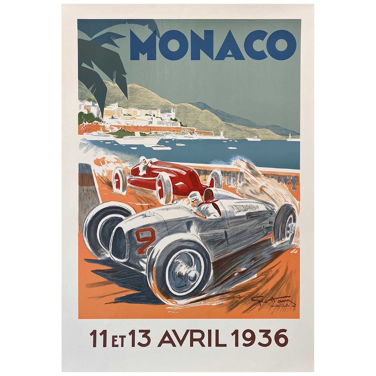 Poster d'epoca del Gran Premio di Monaco di Geo Ham 1936 in edizione autorizzata