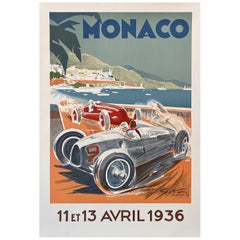 Autorisierte Auflage des Monaco Grand Prix Autoplakats von Geo Ham 1936, Vintage