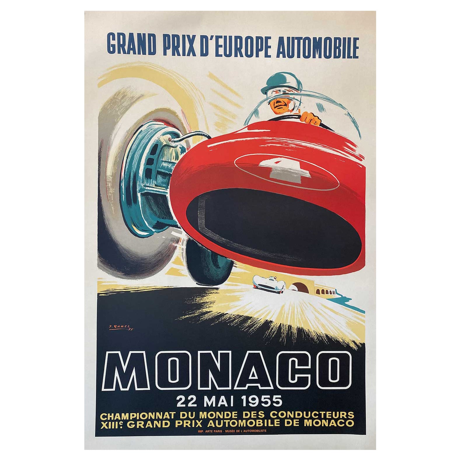 Poster d'epoca del Gran Premio di Monaco 1955 di J. Ramel in edizione autorizzata