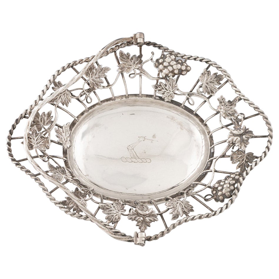 Wire Work Silver Swing Handle Basket London 1766 For Sale