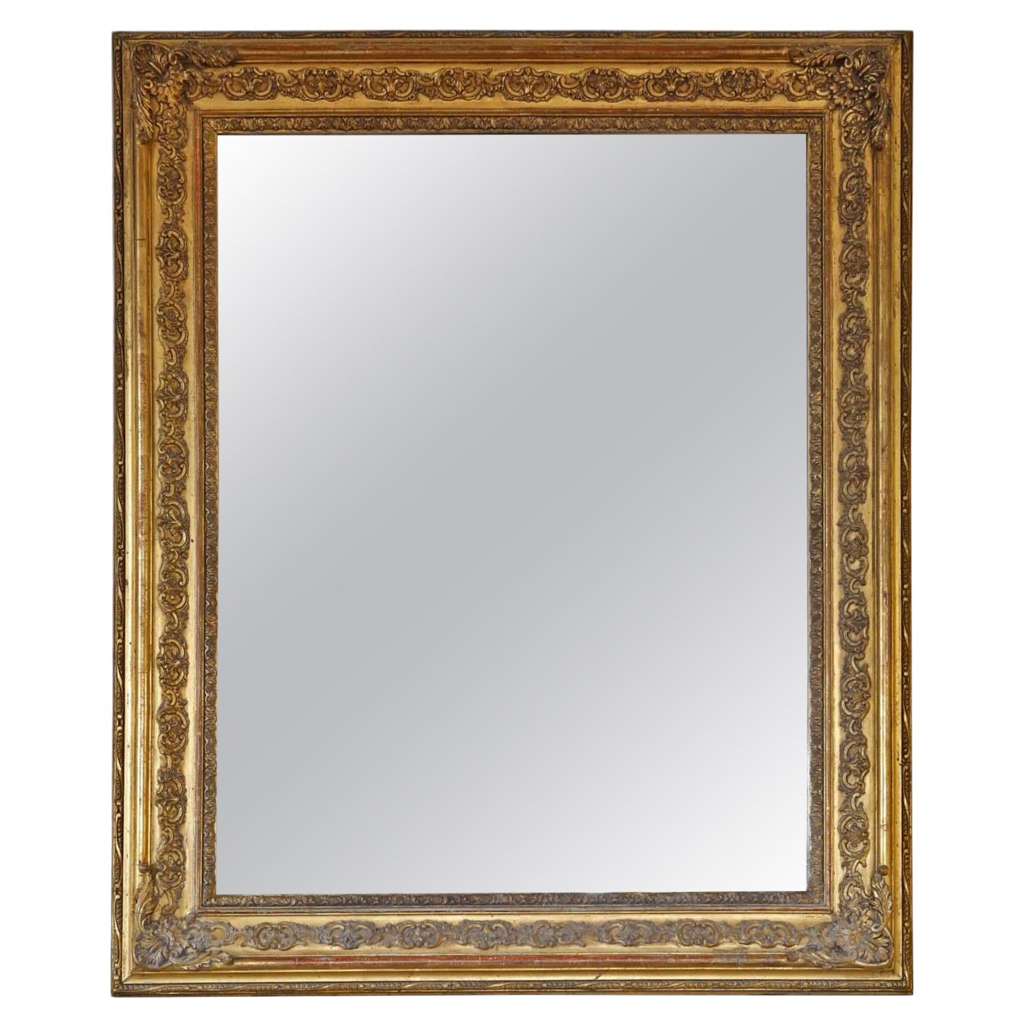 Antique 19ème siècle Grand miroir mural doré - Miroir vintage orné de haute qualité