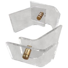 Pair of Vintage Lucite and Brass Architectural Coffee or Cocktail Table Bases