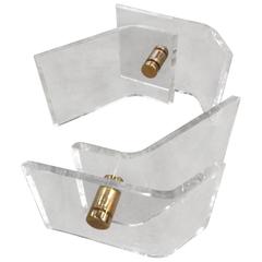 Pair of Vintage Lucite and Brass Architectural Coffee or Cocktail Table Bases 9