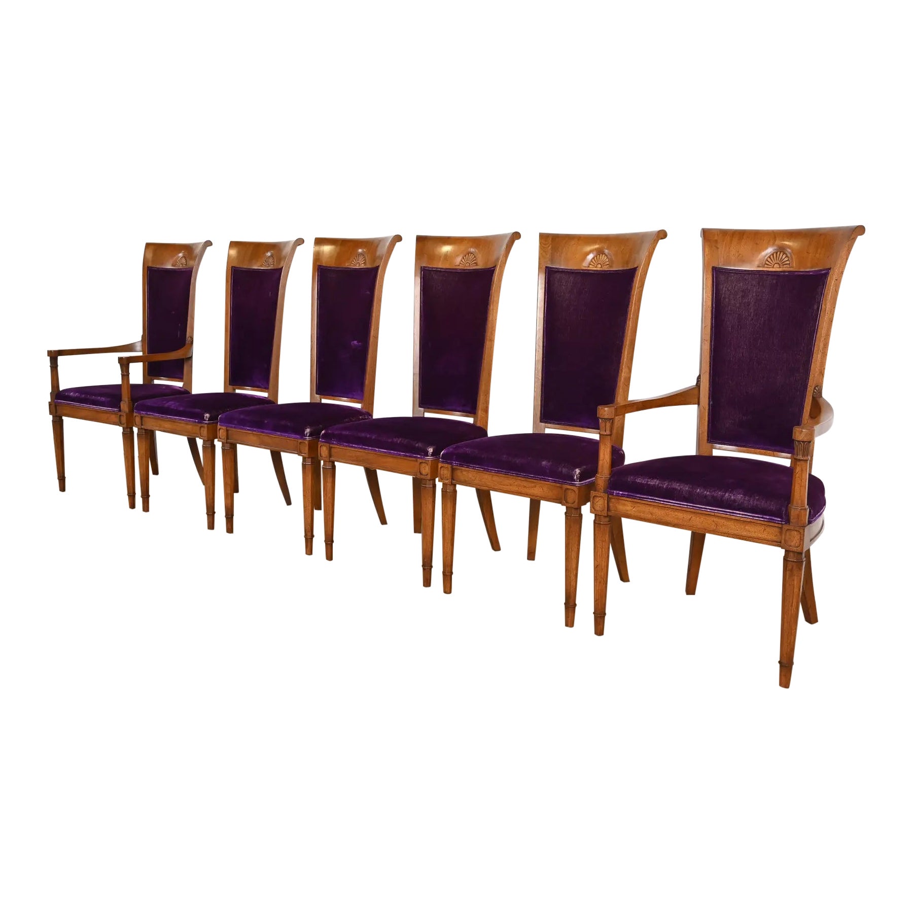 John Stuart French Regency Louis XVI Cherry Wood High Back Dining Chairs, Six
