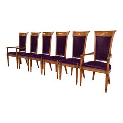 John Stuart French Regency Louis XVI Cherry Wood High Back Dining Chairs, Six