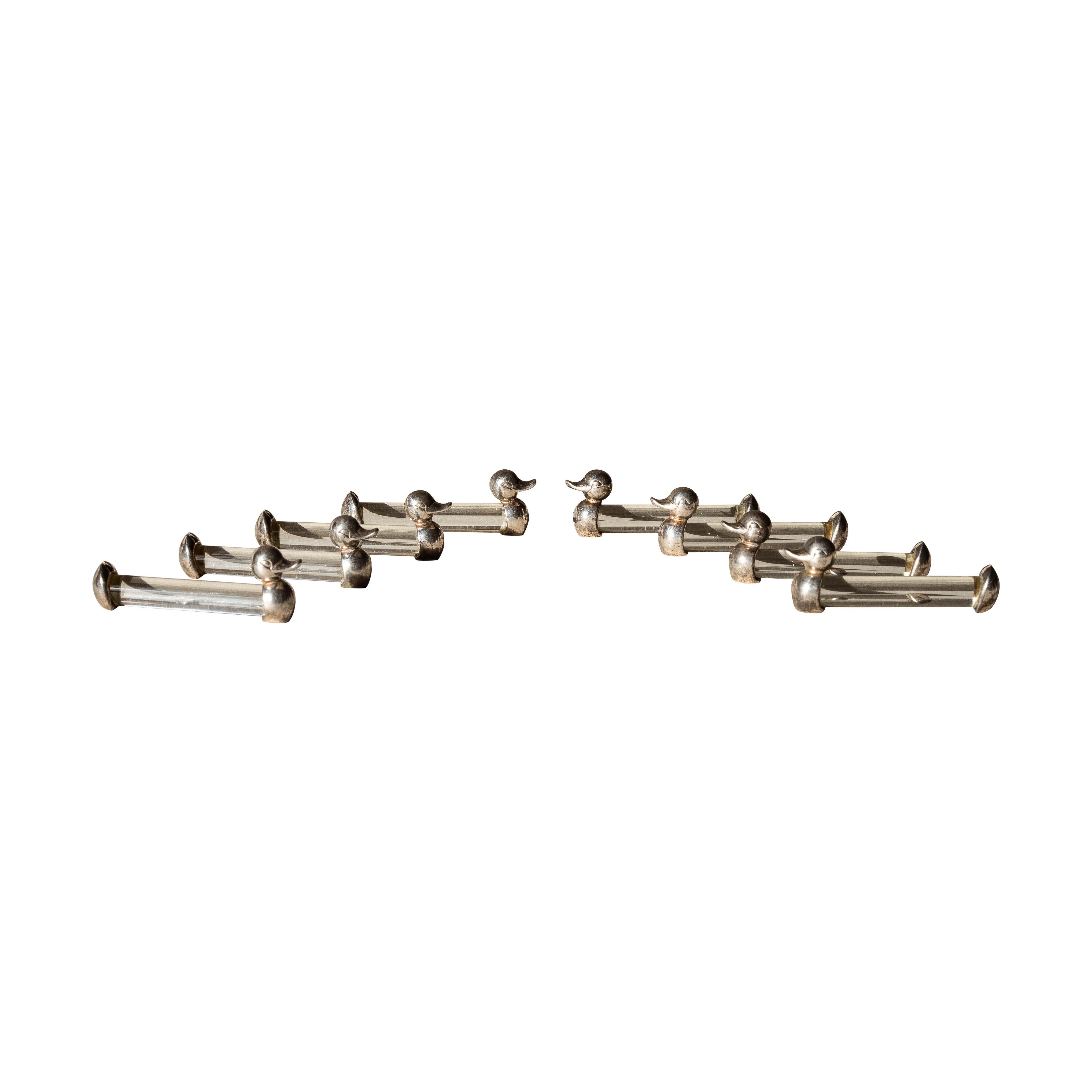 Art Deco Knife Rest, Set of 8 Animal Figure Ducks, France 1940s