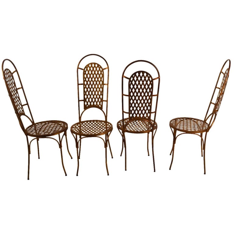 Set of Four Gilt Metal Dining Chairs For Sale at 1stDibs